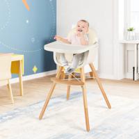 Kinderstoel Trapstoel met Verstelbare Eettafel Verwijderbaar Blad voor Baby Zuigeling Peuters Beige - thumbnail