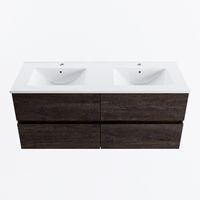 MONDIAZ VICA 120cm badmeubel onderkast Dark Brown 4 lades. Wastafel DENIA dubbel 2 kraangaten, kleur Glanzend Wit.