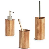 Acacia houten badkamer/toilet accessoire set 3-delig - thumbnail