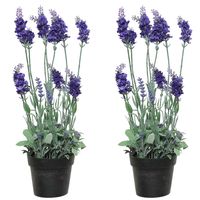 2x stuks lavendel kunstplant in pot - paars - D18 x H38 cm