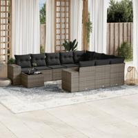 11-delige Loungeset met kussens poly rattan grijs