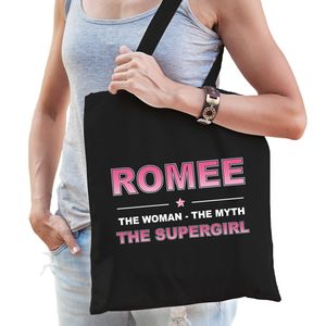 Naam cadeau tas Romee - the supergirl zwart voor dames