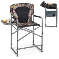 Opvouwbare Campingstoel Hoge Klapstoel met Zijtafel Afneembare Voetensteun Bekerhouder Vouwstoel Visstoel voor Vissen Camping