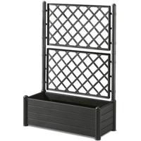 Rechthoekige bloembak met latwerk - Houtafwerking - 100 x 43 x H 142 cm - 80 L - grafiet