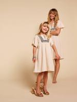 Geborduurde jurk met gaas voor meisjes tot op de knie zandbeige