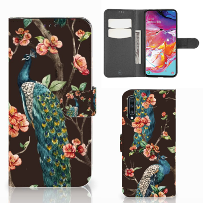 Samsung Galaxy A70 | Telefoonhoesje | Met pasjeshouder | Pauw met Bloemen
