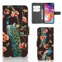 Samsung Galaxy A70 | Telefoonhoesje | Met pasjeshouder | Pauw met Bloemen