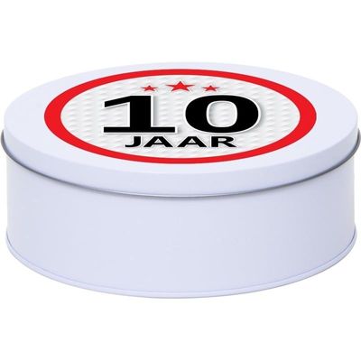 Cadeau/kado wit rond blik 10 jaar 18 cm