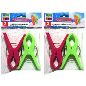 Handdoekknijpers XL - 10x - groen/roze - kunststof - 12 cm - wasknijpers