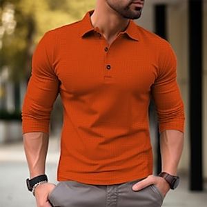 Voor heren Wafel poloshirt Polo's met knopen Casual Sport Revers Lange mouw Modieus Basic Effen nappi Lente Herfst Normale pasvorm Leger Groen Oranje Khaki Lichtgrijs Wafel poloshirt Lightinthebox