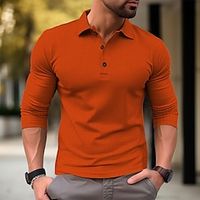 Voor heren Wafel poloshirt Polo's met knopen Casual Sport Revers Lange mouw Modieus Basic Effen nappi Lente Herfst Normale pasvorm Leger Groen Oranje Khaki Lichtgrijs Wafel poloshirt Lightinthebox