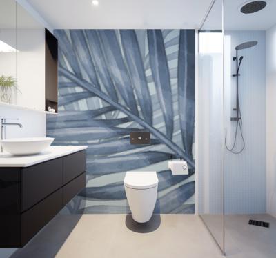 Blauw tropisch blad Fotobehang badkamer