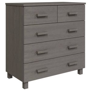 The Living Store HAMAR Dressoir - 79 x 40 x 80 cm - Massief grenenhout - 5 lades - Lichtgrijs