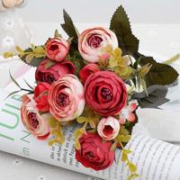 1 bundel retro thee rozen bruid boeket kunstmatige bloemen (rood)