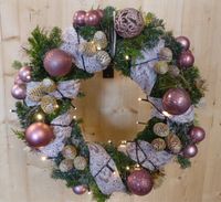 Krans kerstgroen roze circa 40 cm met batterijverlichting Warentuin Natuurlijk - Warentuin natuurlijk