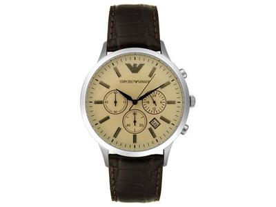 Emporio Armani Heren Classic créme bruin lederen band horloge AR2433