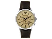 Emporio Armani Heren Classic créme bruin lederen band horloge AR2433