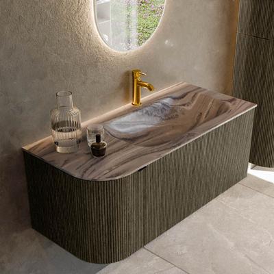 Badmeubel Mondiaz Kurve-Dlux | 105 cm | Meubelkleur Shadow | Wastafelkleur Sombra | Solid surface | Wasbak rechter zijde spoelbak | 1 kraangat