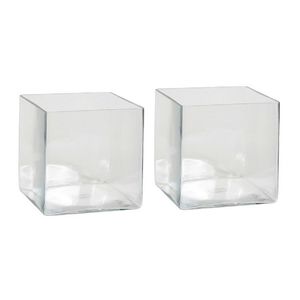 2x Lage vaas/accubak transparant glas vierkant 20 cm