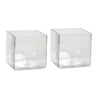 2x Lage vaas/accubak transparant glas vierkant 20 cm