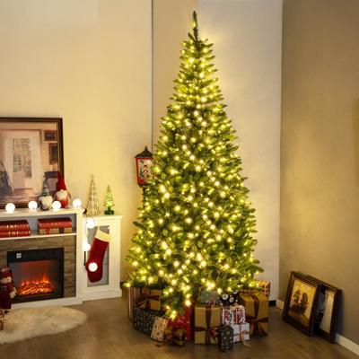 270° Hoek 240 cm Kunstkerstboom Voorverlichte Scharnierende Kerstboom 1137 Takken 360 Warm Witte LED-Lampjes Kerstdecoratie