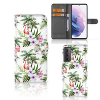 Samsung Galaxy S21 Plus Telefoonhoesje met Pasjes Flamingo Palms