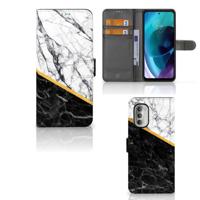 Motorola Moto G51 5G | Bookcase | Marmer Wit Zwart - Origineel Cadeau Man