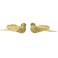 Decoris decoratie vogels op clip - 2x st - goud - 4 x 11 x 4,5 cm - foam