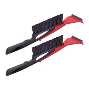 2x stuks ijskrabber/raamkrabber rood kunststof 2-in-1 met rubberen trekker en borstel 9 x 40 cm