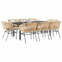 9-delige Tuinset met kussens poly rattan glas bruin