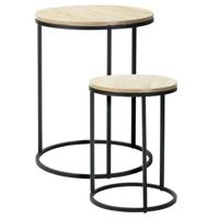 Bijzettafeltjes set 2x stuks Verona - zwart/naturel - D40 x H50 cm/D30 x H40 cm - metaal/hout