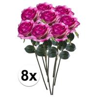 Kunstbloem roos Simone - 8x - fuchsia - 45 cm - decoratie bloemen