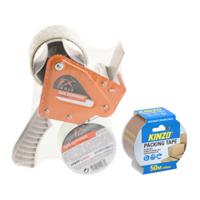 Tape/plakband houder - inclusief 3x rollen verpakking plakband van 15 meter - breedte 5 cm