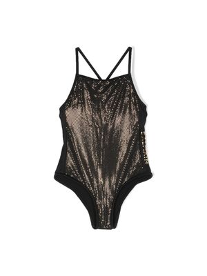 Balmain Kids maillot de bain à logo imprimé et à bretelles fines - Noir