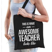 Awesome teacher bedankje cadeau tas zwart katoen - Feest Boodschappentassen - thumbnail