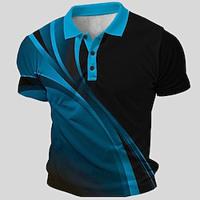 Lijnen / golven Sportkleding Zakelijk informeel Voor heren Wafel poloshirt Korte mouw Buiten Straat Casual Zomer Lente Afdrukken Strijkijzer blauw Polyester Wafelstof Lightinthebox