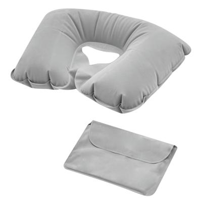 Opblaasbaar nekkussen - grijs - pvc - 35 x 23 x 9 cm - vliegtuig/trein/auto