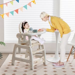 Kinderstoel met 3 Niveaus 4 Afneembare Universele Wielen Verstelbaar Dienblad 20KG 6-36 Maanden Beige