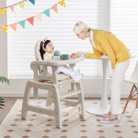 Kinderstoel met 3 Niveaus 4 Afneembare Universele Wielen Verstelbaar Dienblad 20KG 6-36 Maanden Beige