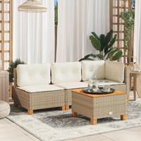 Tuinbank zonder armleuning met kussens poly rattan beige