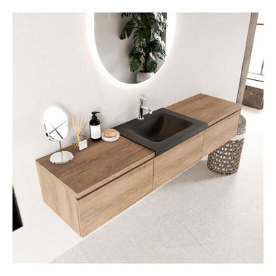 Mondiaz Bukla 180cm badmeubel met module 60 kleur washed oak 3 lades met wastafel midden 1 kraangat kleur urban