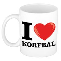 I Love Korfbal cadeau mok / beker wit met hartje 300 ml   - - thumbnail