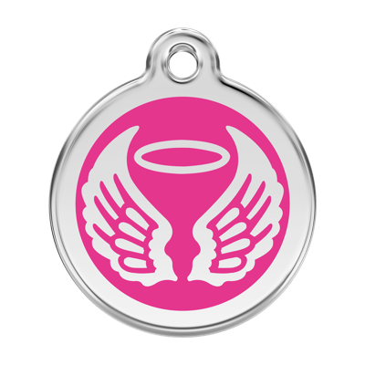 Angel Wings Hot Pink roestvrijstalen hondenpenning large/groot dia. 3,8 cm - Reddingo
