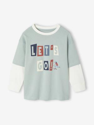T-shirt met gelaagd effect en flockprint voor jongens blauwgroen