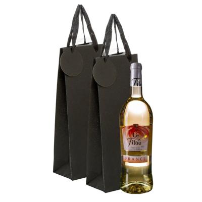Cadeau tas verpakking voor 1 fles wijn/champagne - 3x - zwart - papier met glitters - flessentasje