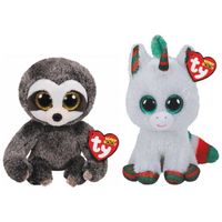 Ty - Knuffel - Beanie Boo's - Dangler Sloth & Christmas Unicorn