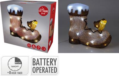 Vogel op laars met led 28 cm kerstversiering - Nampook