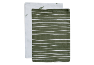 Washandje Hydrofiel Stripe & Olive - Leaf Green - GOTS - 2 Stuks