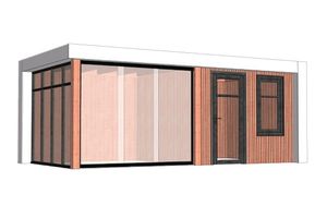 Buitenverblijf Verona 625x335 cm - Plat dak model rechts - Combinatie 1- Plat dak- Onbehandeld lariks Douglas hout- Trendhout