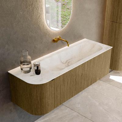Badmeubel Mondiaz Kurve-Dlux | 135 cm cm | Meubelkleur Dusk | Wastafelkleur Frappe | Solid surface | Wasbak rechter zijde spoelbak | Zonder kraangat(en)